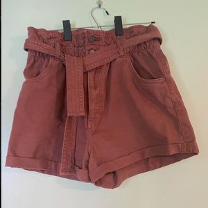 A&F Dusty Rose High-Waisted Paper Bag Shorts